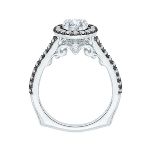 14K White Gold with Black Rhodium Tips Round Diamond Halo Engagement Ring (Semi Mount)