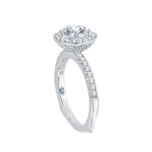 14K White Gold Round Diamond Halo Engagement Ring with Euro Shank (Semi Mount)