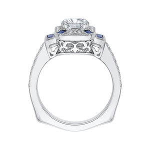 14K White Gold Round Diamond and Sapphire Engagement Ring (Semi Mount)