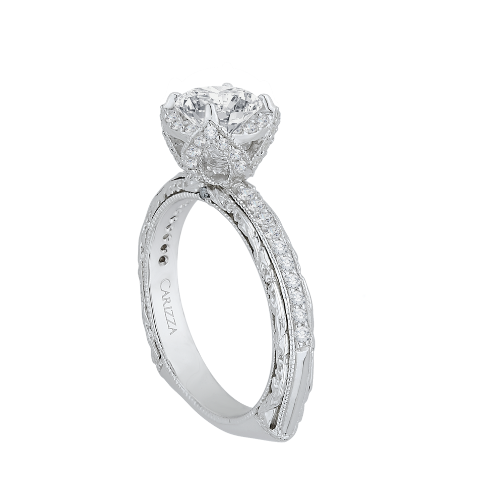 14K White Gold Round Diamond Engagement Ring with Euro Shank (Semi Mount)