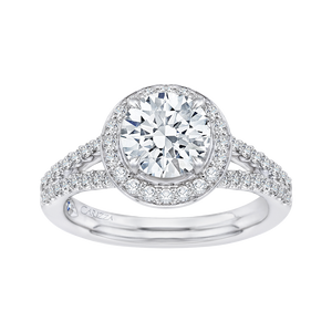 14K White Gold Round Halo Diamond Engagement Ring with Split Shank (Semi Mount)