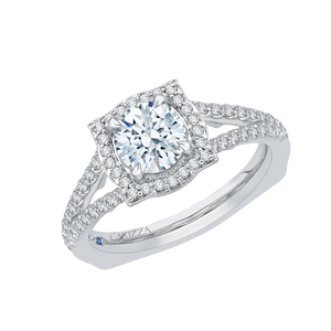 14K White Gold Round Halo Diamond Engagement Ring with Split Shank (Semi Mount)
