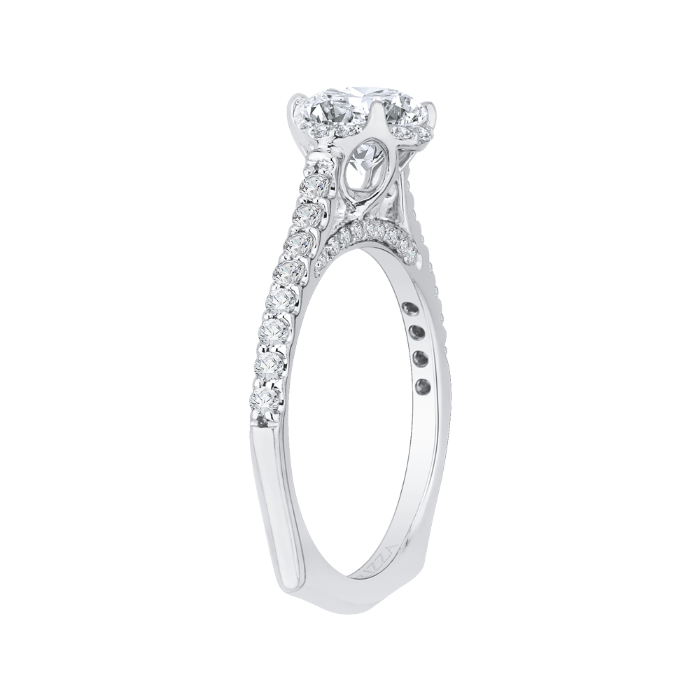 14K White Gold Round Diamond Floral Engagement Ring with Euro Shank (Semi Mount)