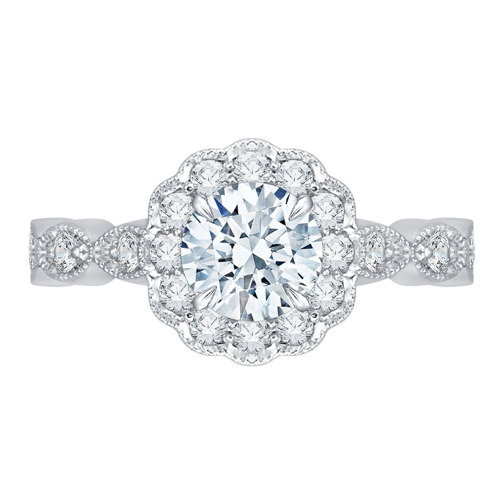 CA0113E-37W-1.00 Bridal Jewelry Carizza White Gold Round Diamond Halo Engagement Rings