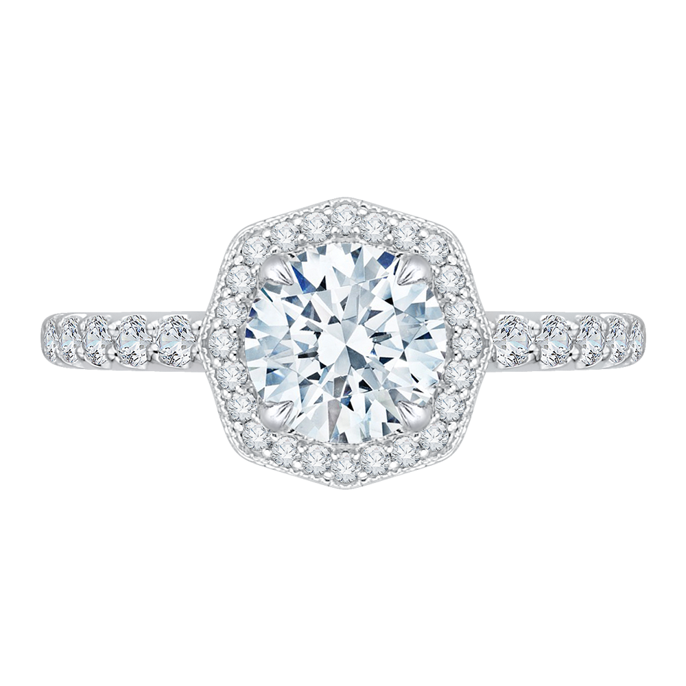 CA0114E-37W Bridal Jewelry Carizza White Gold Round Diamond Halo Engagement Rings