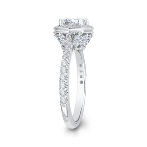 14K White Gold Round Cut Diamond Octagon Shape Halo Engagement Ring (Semi Mount)