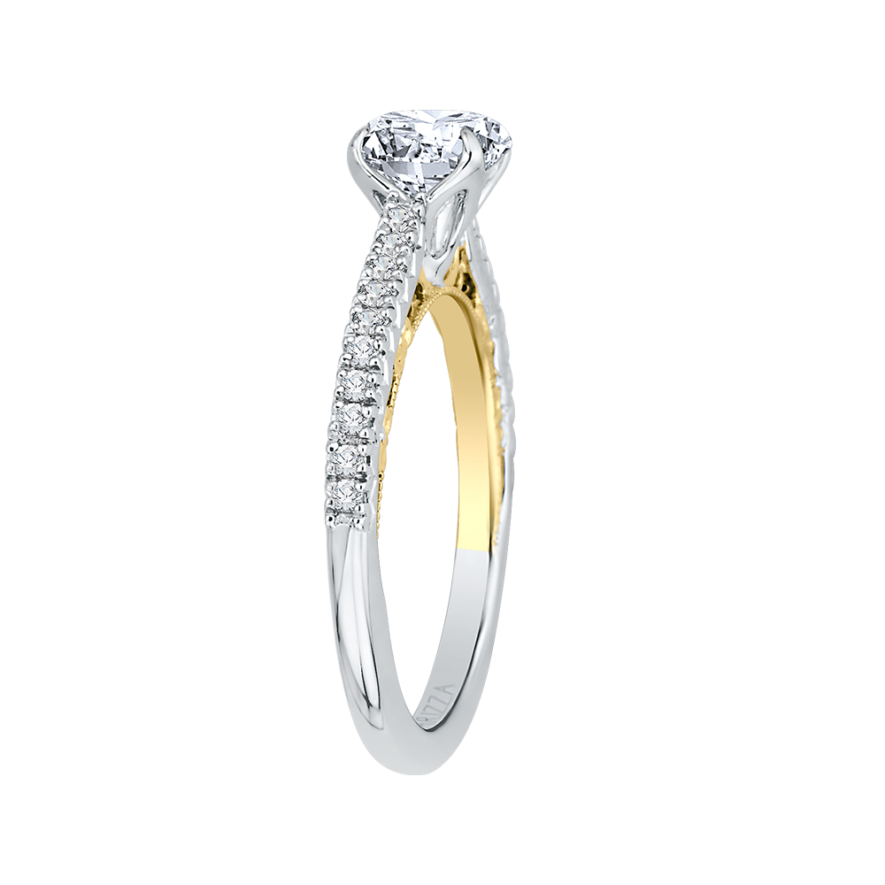 Round Diamond Engagement Ring In 14K Two Tone Gold (Semi Mount)