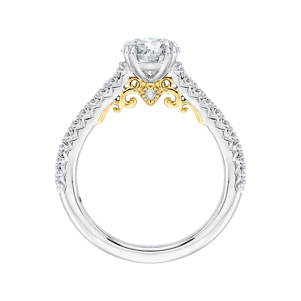 Round Cut Diamond Engagement Ring In 14K Two Tone Gold (Semi Mount)