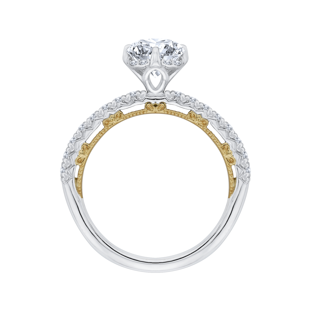 14K Two Tone Gold Round Diamond Engagement Ring (Semi Mount)