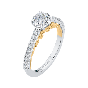 14K Two Tone Gold Round Diamond Engagement Ring (Semi Mount)
