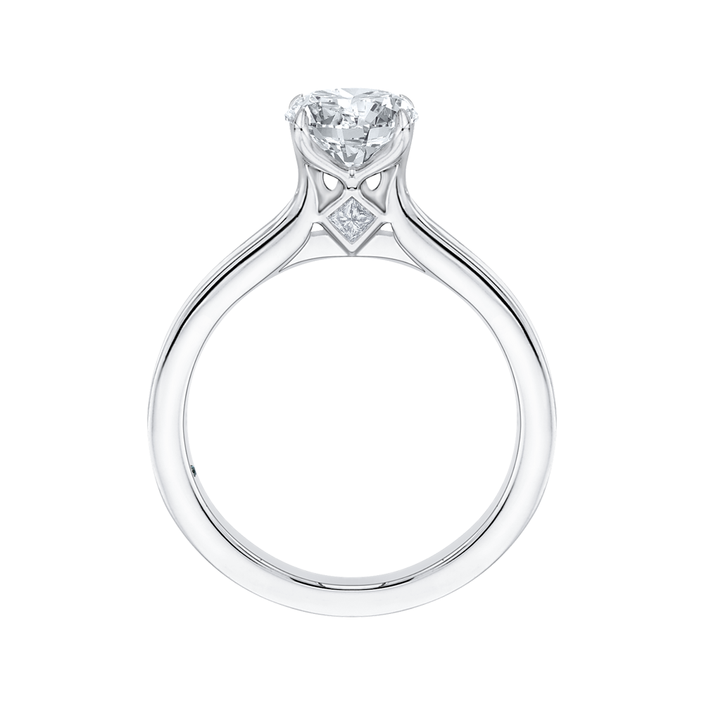 14K White Gold Cut Round Diamond Cathedral Style Engagement Ring (Semi Mount)