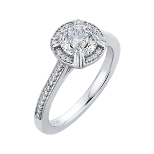 14K White Gold Round Diamond Halo Cathedral Style Engagement Ring (Semi Mount)