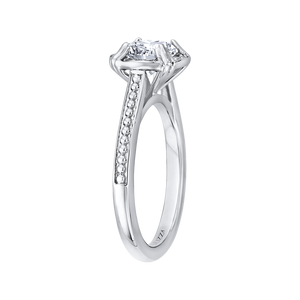 14K White Gold Round Diamond Halo Cathedral Style Engagement Ring (Semi Mount)