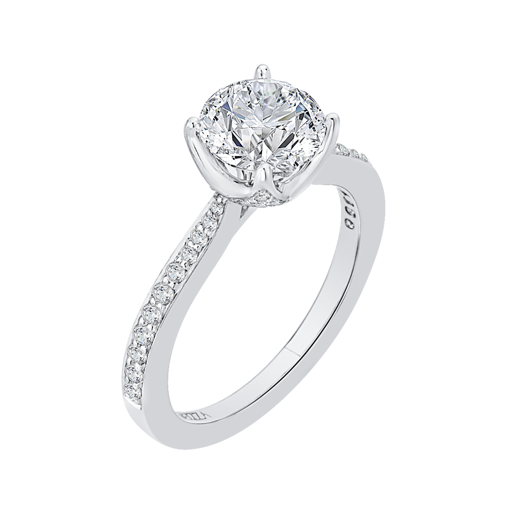 Round Diamond Cathedral Style Engagement Ring In 14K White Gold (Semi Mount)