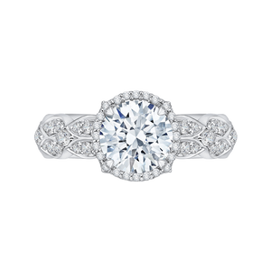 CA0143EQ-37W Bridal Jewelry Carizza White Gold Round Diamond Halo Engagement Rings