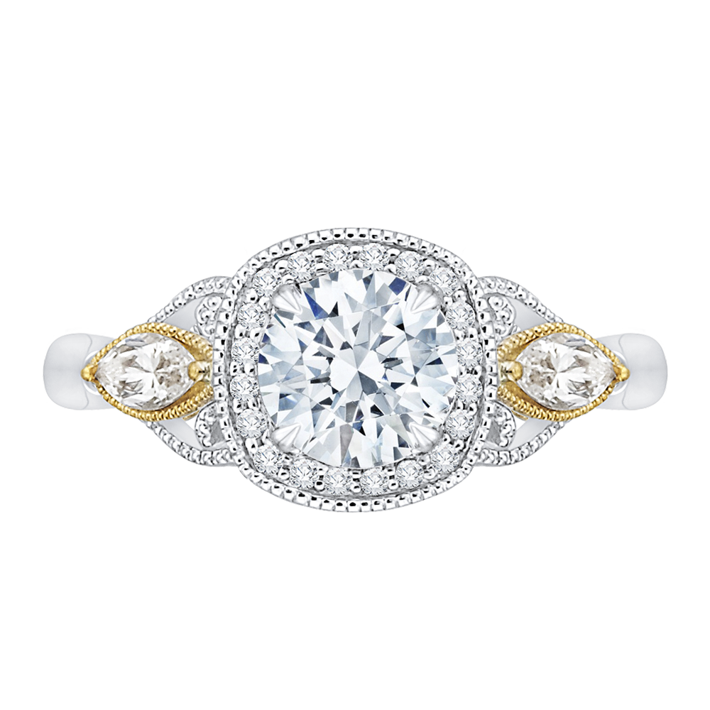 CA0147E-37WY Bridal Jewelry Carizza White Gold Rose Gold Yellow Gold Round Diamond Halo Engagement Rings