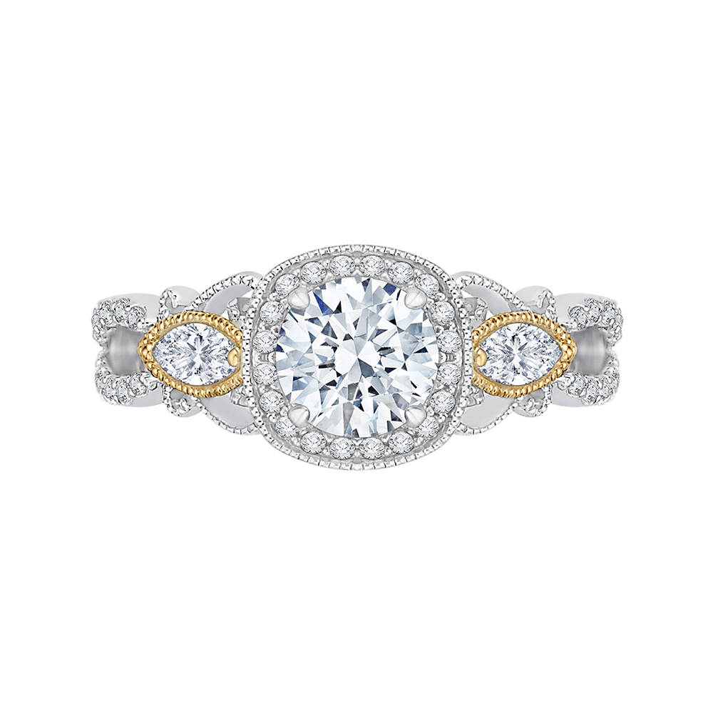 CA0148EH-37WY Bridal Jewelry Carizza White Gold Rose Gold Yellow Gold Round Diamond Halo Engagement Rings