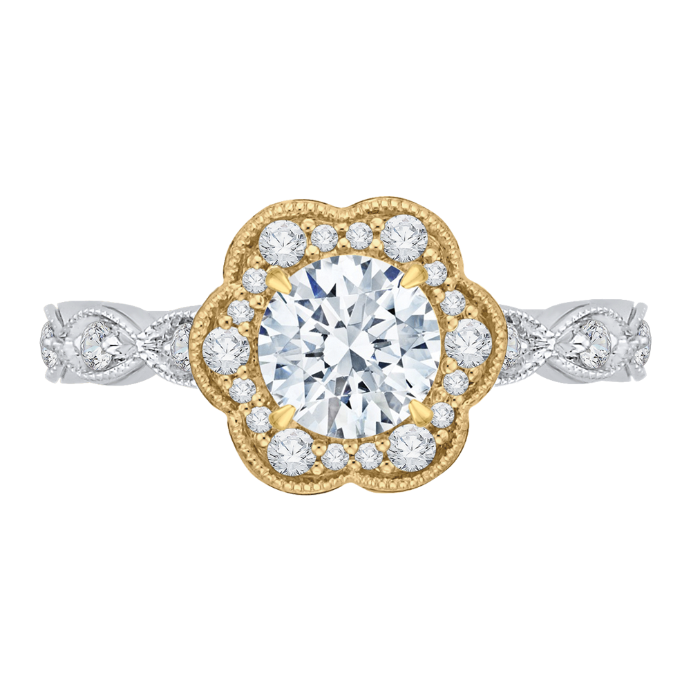 CA0150EQ-37WY Bridal Jewelry Carizza White Gold Rose Gold Yellow Gold Round Diamond Halo Engagement Rings
