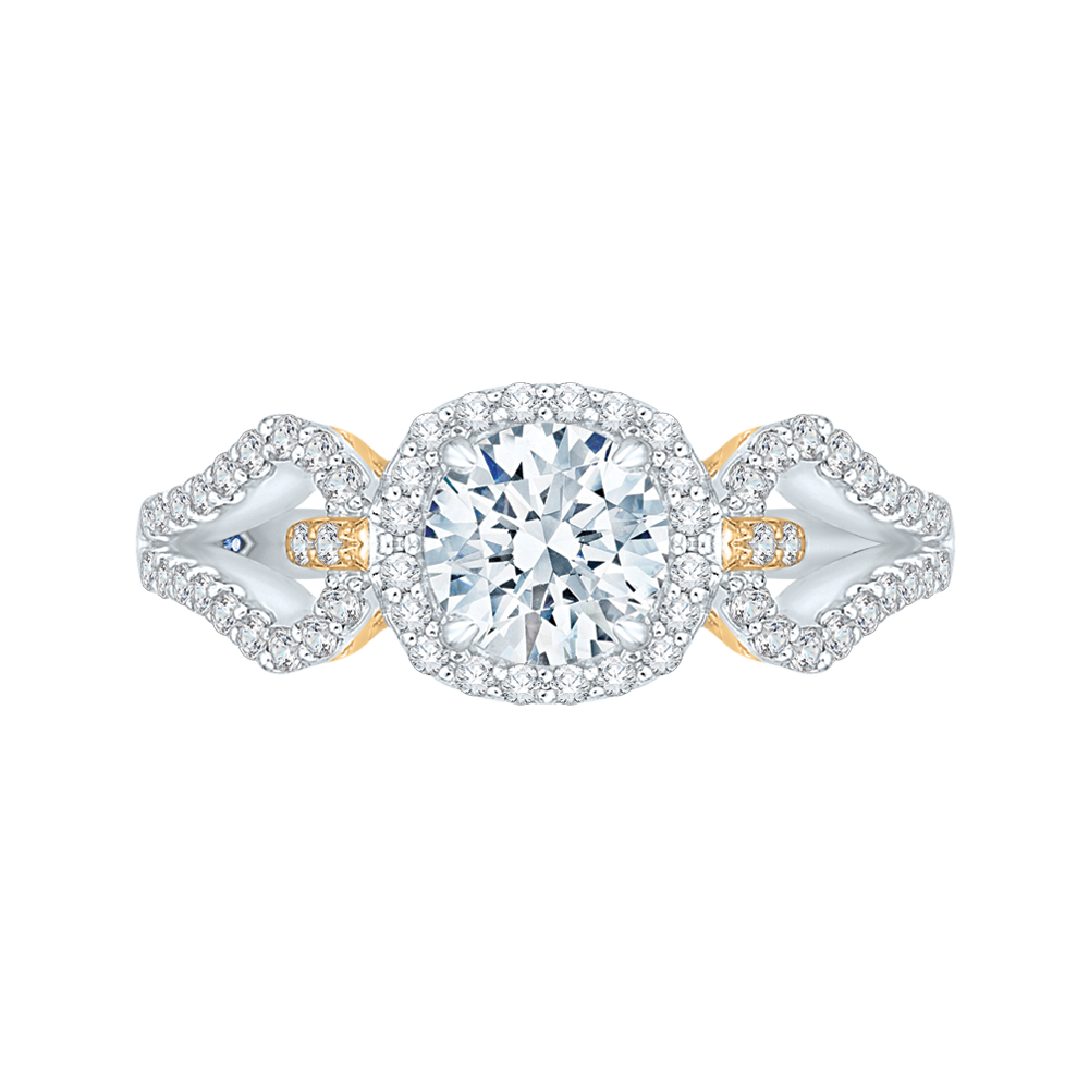 CA0155EH-37WY Bridal Jewelry Carizza White Gold Rose Gold Yellow Gold Round Diamond Halo Engagement Rings