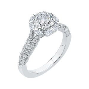 14K White Gold Round Diamond Floral Halo Engagement Ring (Semi Mount)