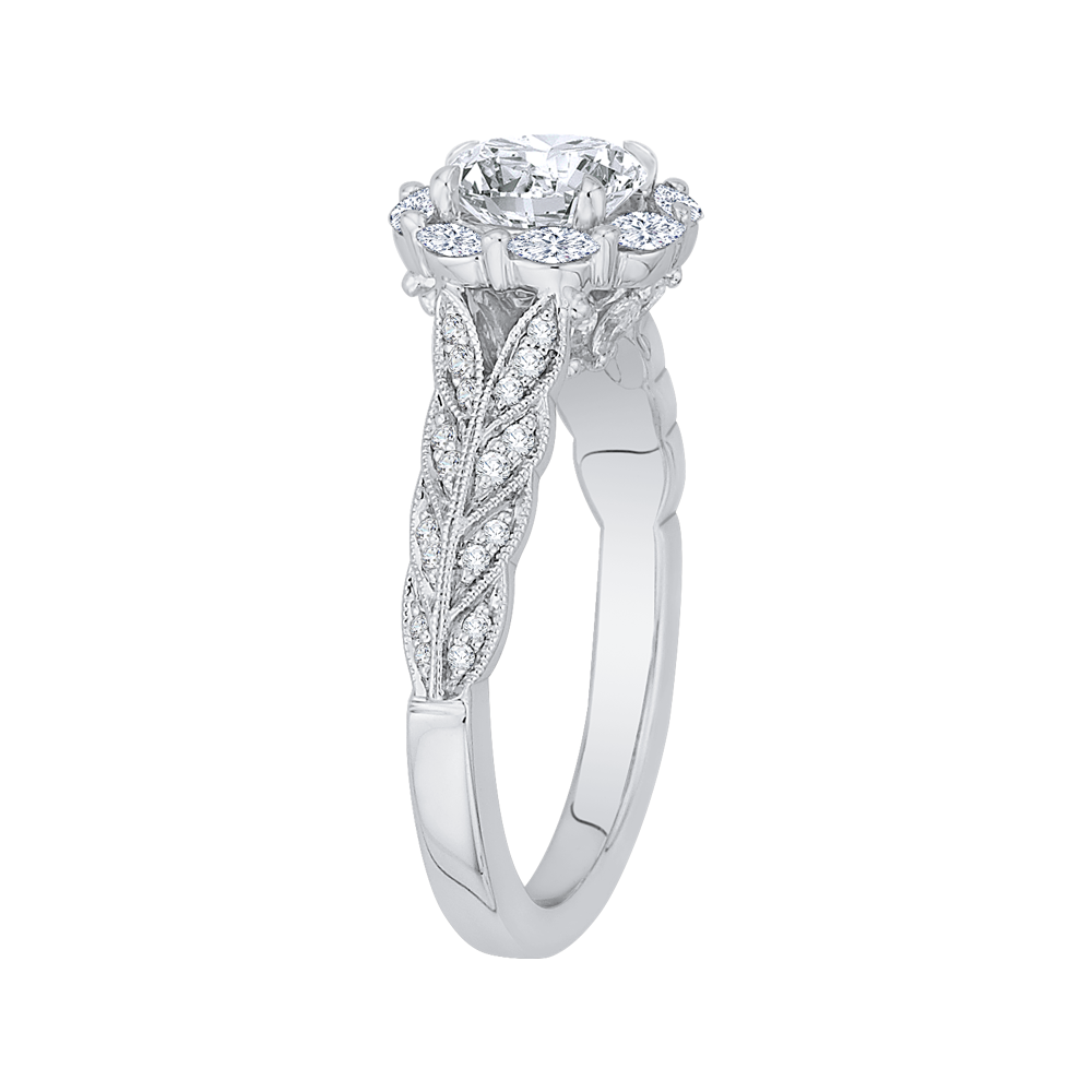 14K White Gold Round Diamond Floral Halo Engagement Ring (Semi Mount)