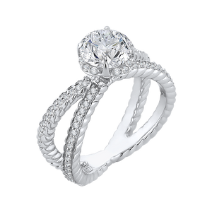 14K White Gold Round Diamond Engagement Ring with Crossover Shank (Semi Mount)