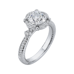 14K White Gold Round Cut Diamond Halo Engagement Ring (Semi Mount)