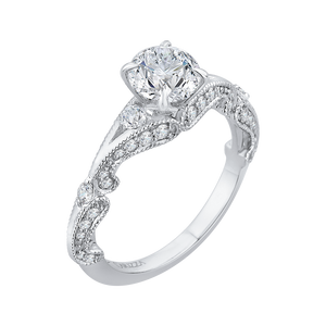 14K White Gold Round Diamond Vintage Engagement Ring with Split Shank (Semi Mount)