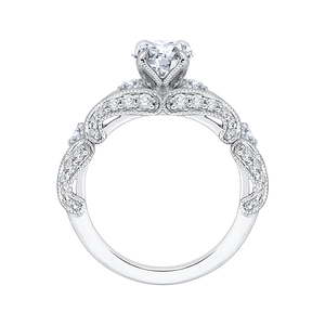 14K White Gold Round Diamond Vintage Engagement Ring with Split Shank (Semi Mount)