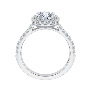 Round Diamond Halo Engagement Ring In 14K White Gold (Semi Mount)