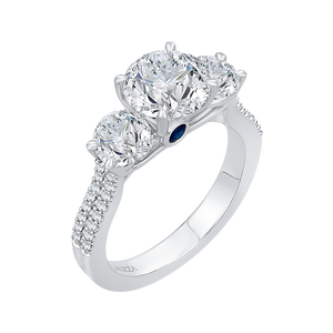 14K White Gold Round Cut Diamond Three Stone Cathedral Style Engagement Ring (Semi Mount)