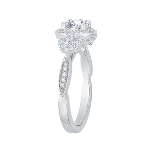 Round Diamond Halo Engagement Ring In 14K White Gold (Semi Mount)