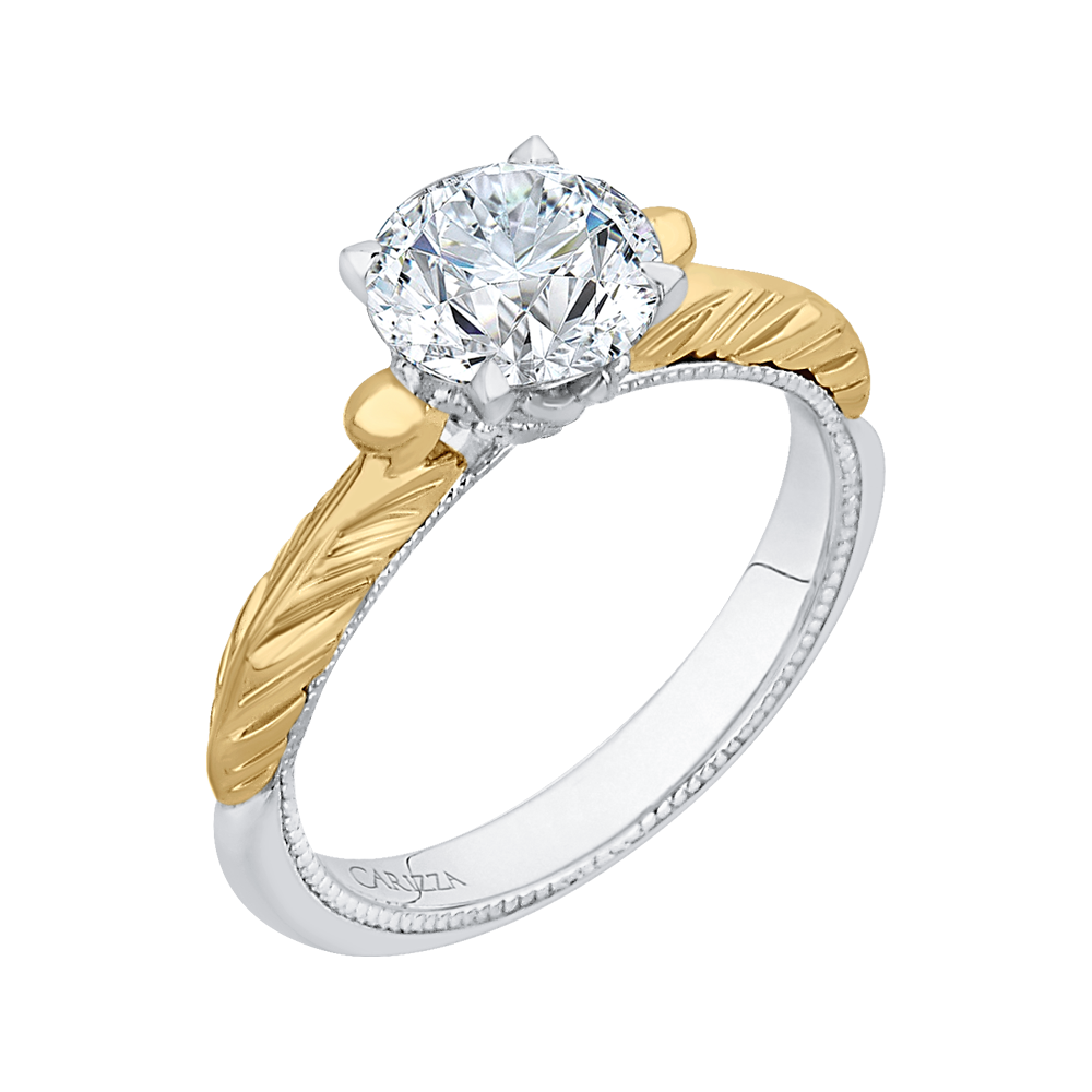 Round Cut Solitaire Diamond Vintage Engagement Ring In 14K Two Tone Gold (Semi Mount)