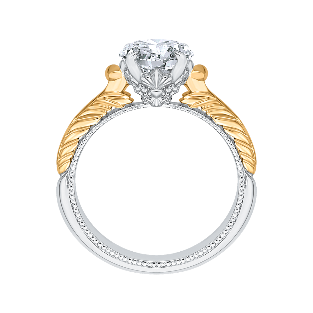 Round Cut Solitaire Diamond Vintage Engagement Ring In 14K Two Tone Gold (Semi Mount)