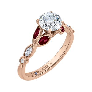 14K Rose Gold Round Diamond and Ruby Engagement Ring (Semi Mount)