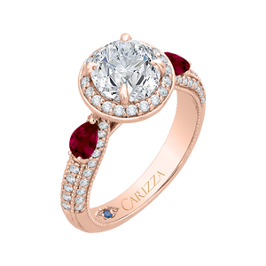 Round Diamond and Ruby Engagement Ring In 14K Rose Gold (Semi Mount)