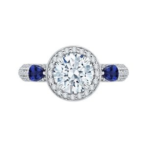 CA0217E-S37W-1.50 Bridal Jewelry Carizza White Gold Round Diamond Halo Engagement Rings