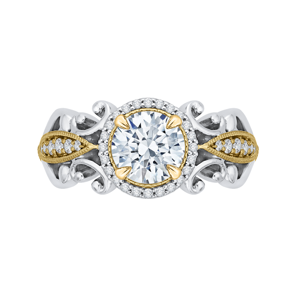 CA0218E-37WY Bridal Jewelry Carizza White Gold Rose Gold Yellow Gold Round Diamond Halo Engagement Rings