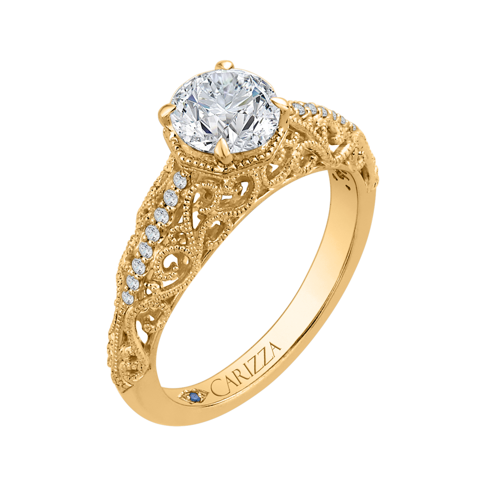14K Yellow Gold Round Diamond Engagement Ring (Semi Mount)