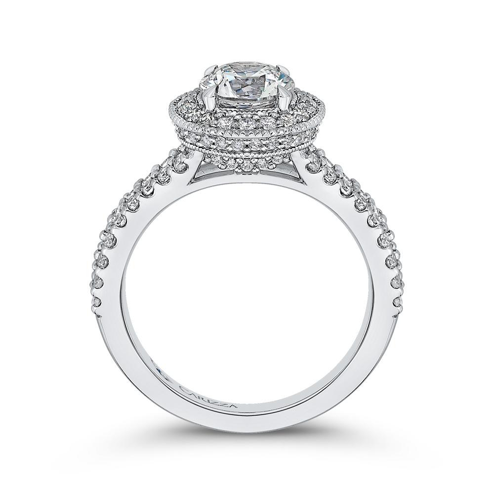 14K White Gold Round Diamond Halo Engagement Ring with Split Shank (Semi Mount)