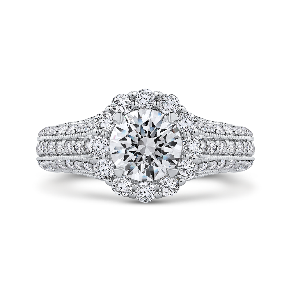 CA0237E-37W-1.00 Bridal Jewelry Carizza White Gold Round Diamond Halo Engagement Rings