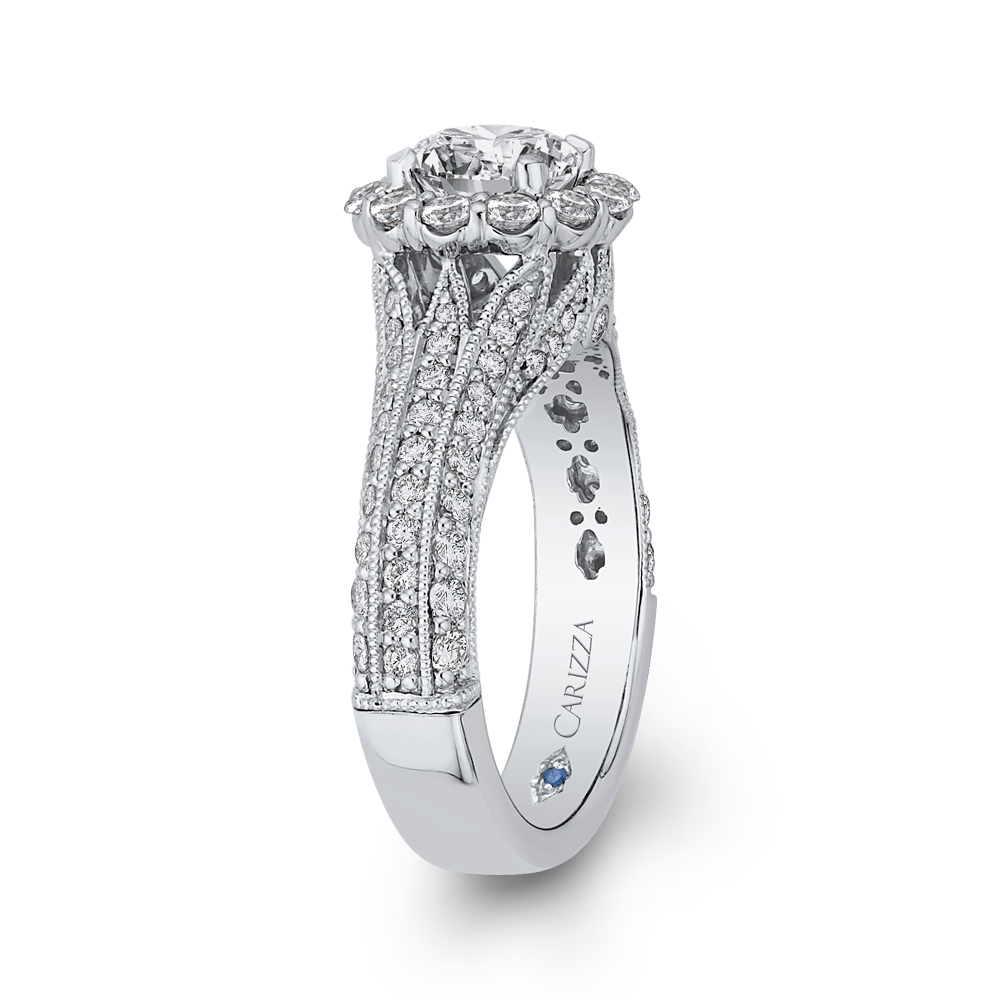 Round Diamond Halo Engagement Ring with Split Shank In 14K White Gold (Semi Mount)