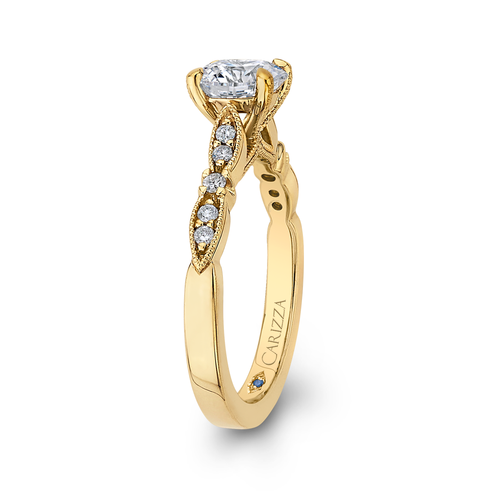 14K Yellow Gold Round Diamond Vintage Engagement Ring (Semi Mount)