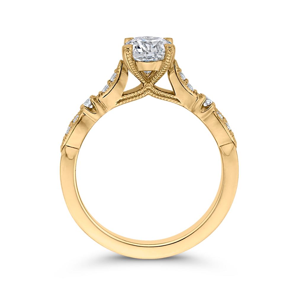 14K Yellow Gold Round Diamond Vintage Engagement Ring (Semi Mount)