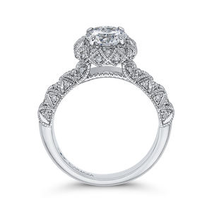 14K White Gold Round Cut Diamond Flower Halo Engagement Ring (Semi Mount)