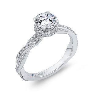 14K White Gold Round Diamond Floral Engagement Ring with Criss Cross Shank (Semi Mount)