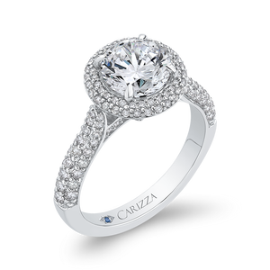14K White Gold Round Diamond Double Halo Engagement Ring (Semi Mount)