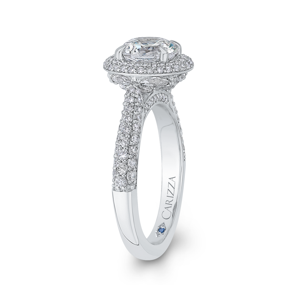 14K White Gold Round Diamond Double Halo Engagement Ring (Semi Mount)