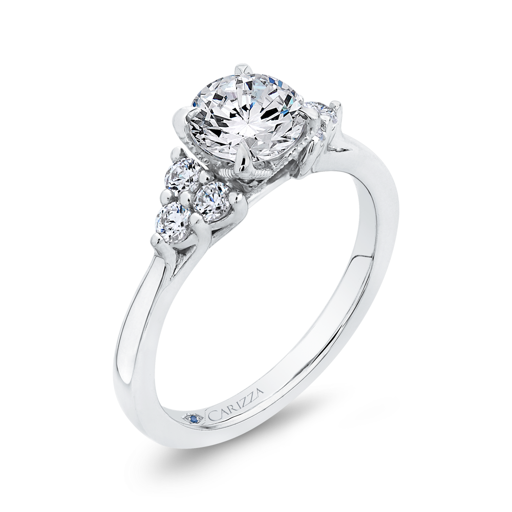 14K White Gold Round Diamond Classic Engagement Ring (Semi Mount)
