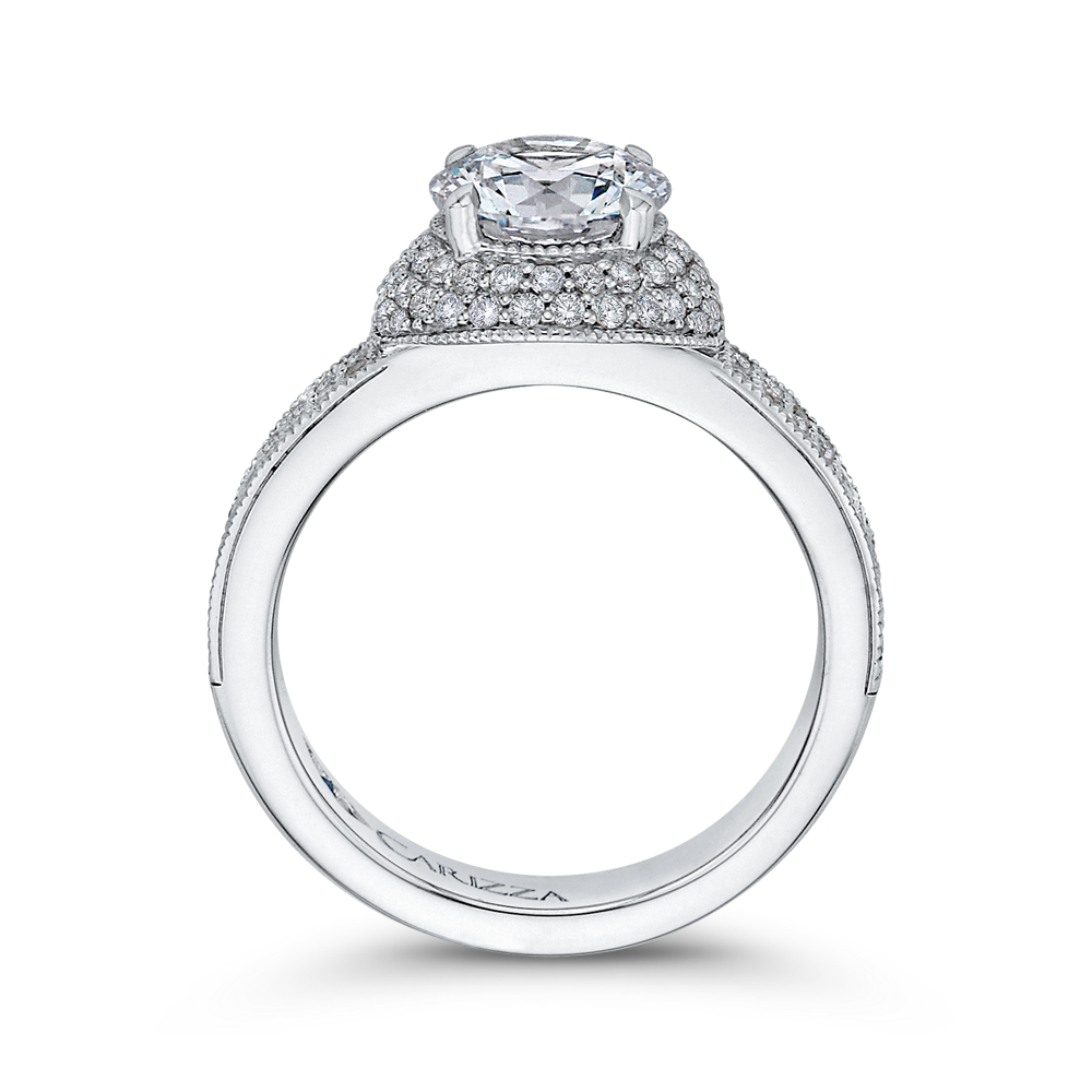 Round Cut Diamond Engagement Ring In 14K White Gold (Semi Mount)